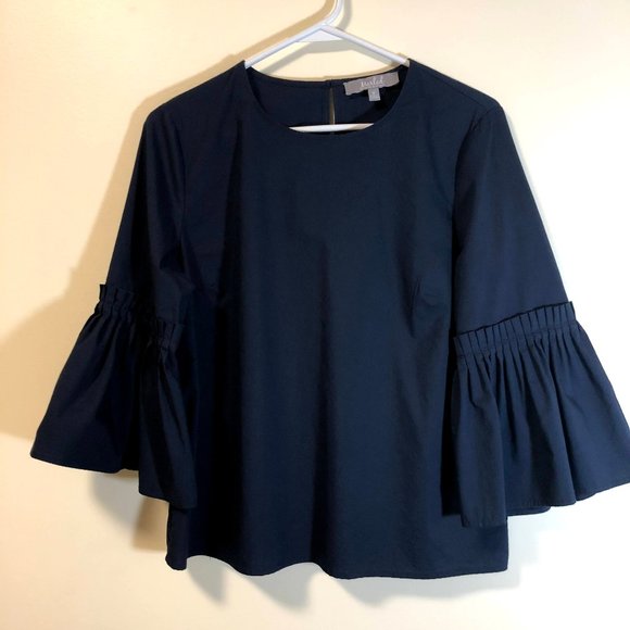 New Marled by Reunited Navy Blue Bell Sleeves Top - Picture 1 of 3